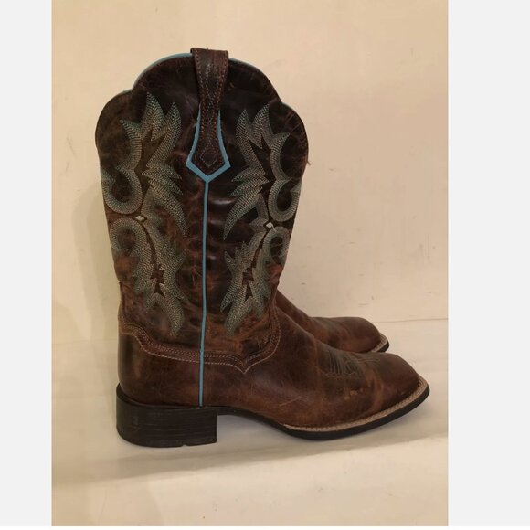 NEW Ariat Western Cowboy leather Brown Blue Boots Men’s Size 11 B Floor Model main image 9